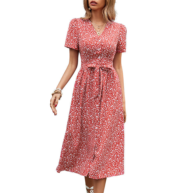 Damen Maxikleid Floralmuster Lässiger Taillengürtel