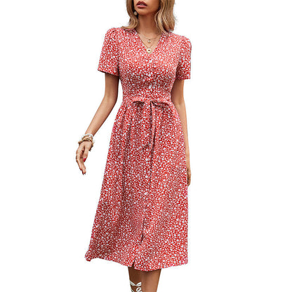 Damen Maxikleid Floralmuster Lässiger Taillengürtel