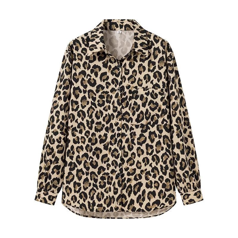 Damen Leinenhose Leopardenmuster Weite Bein