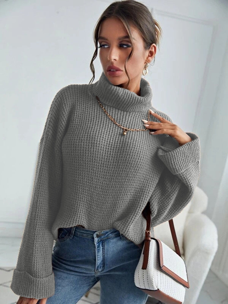 Damen Strickpullover Hohler Kragen Strukturierte Ärmel