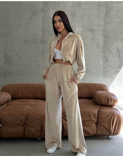 Damen Fleecejacke und Hose Set Eveloria Modisch Lässig