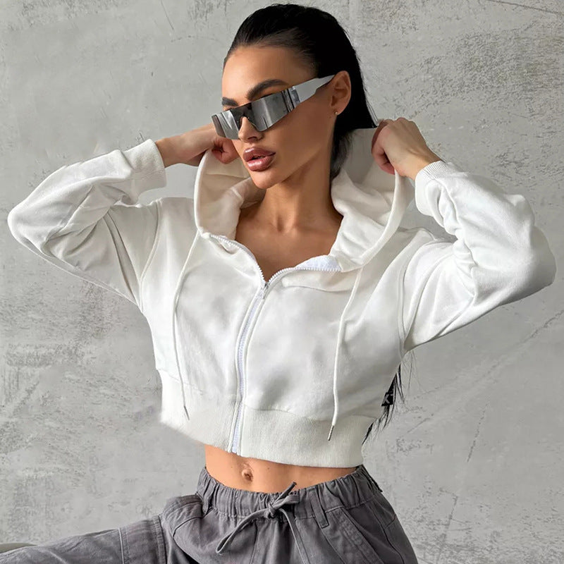 Damen Cropped Kapuzenpullover Lässiger Schnitt Mit Reißverschluss