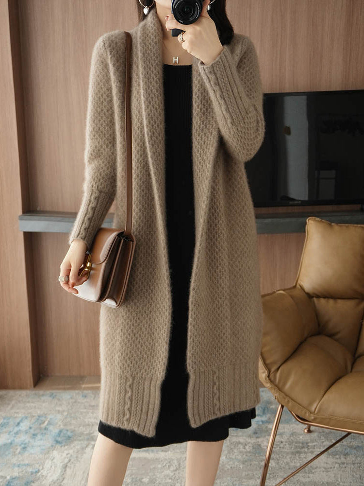 Damen Strickjacke Zopfmuster Offene Front Eveloria
