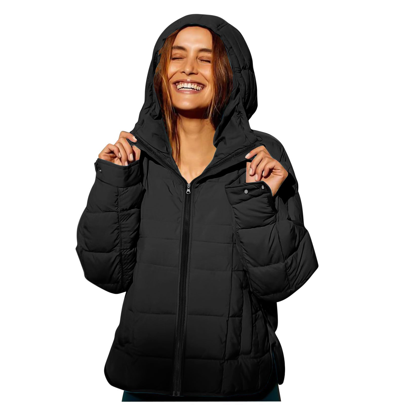 Damen Winterjacke Abnehmbare Kapuze Wasserabweisend Schwarz Eveloria - Eveloria
