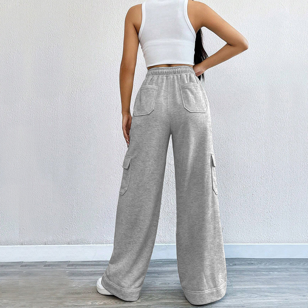 Damen Cargo-Hose Weite Bein Elastischer Bund Eveloria