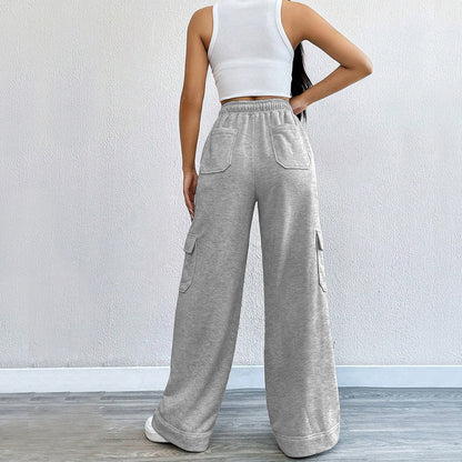 Damen Cargo-Hose Weite Bein Elastischer Bund Eveloria