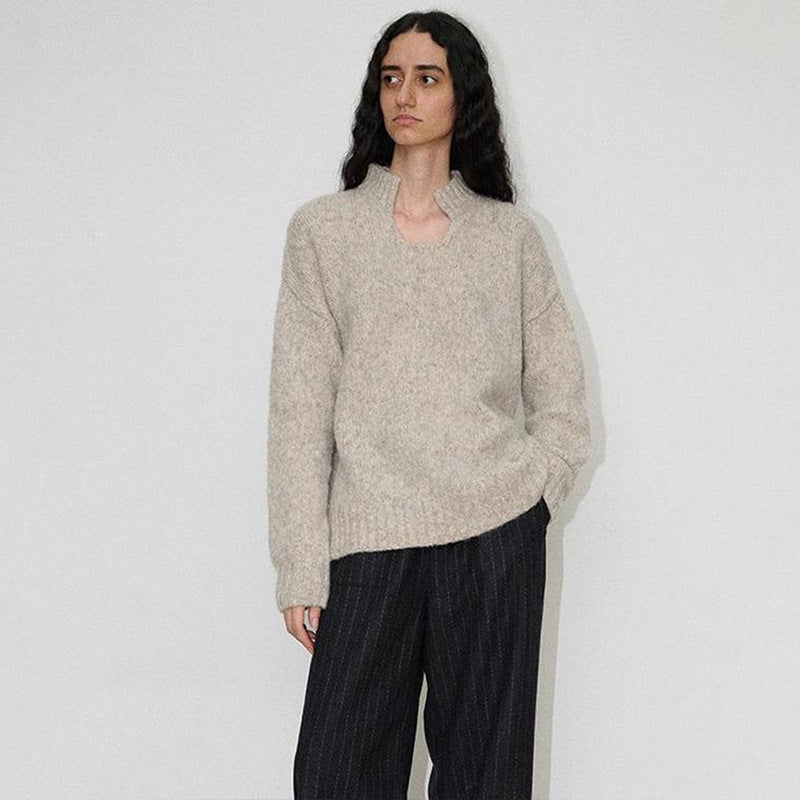 Damen Grobstrickpullover Stehkragen Eveloria - Eveloria