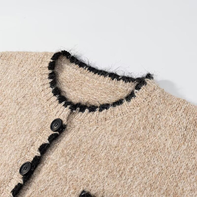 Damen Strickjacke mit Taschen Kontrastdetails Eveloria