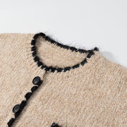 Damen Strickjacke mit Taschen Kontrastdetails Eveloria