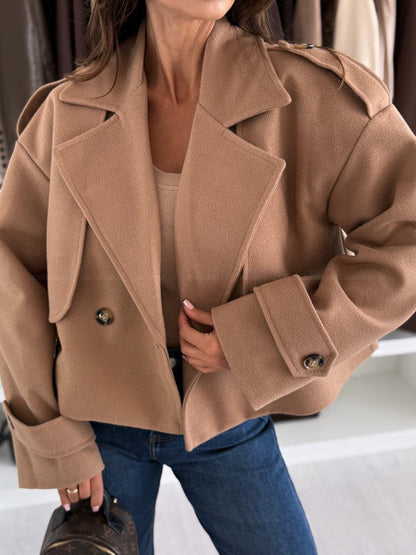 Damen Oversized Wolljacke Breites Revers Eveloria