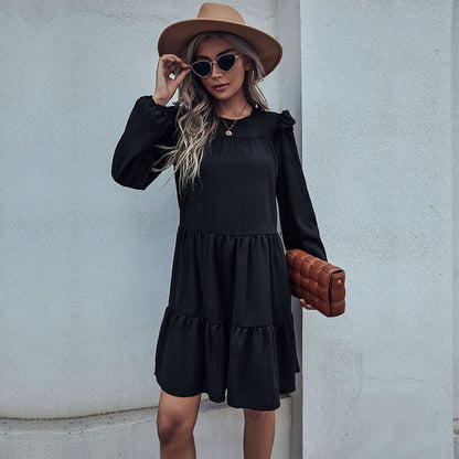 Damen Sommerkleid Leichter Stoff Rüschendetails Pastellfarbe