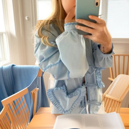 Damen Bluse mit Herz-Applikationen Rüschendetails - Eveloria