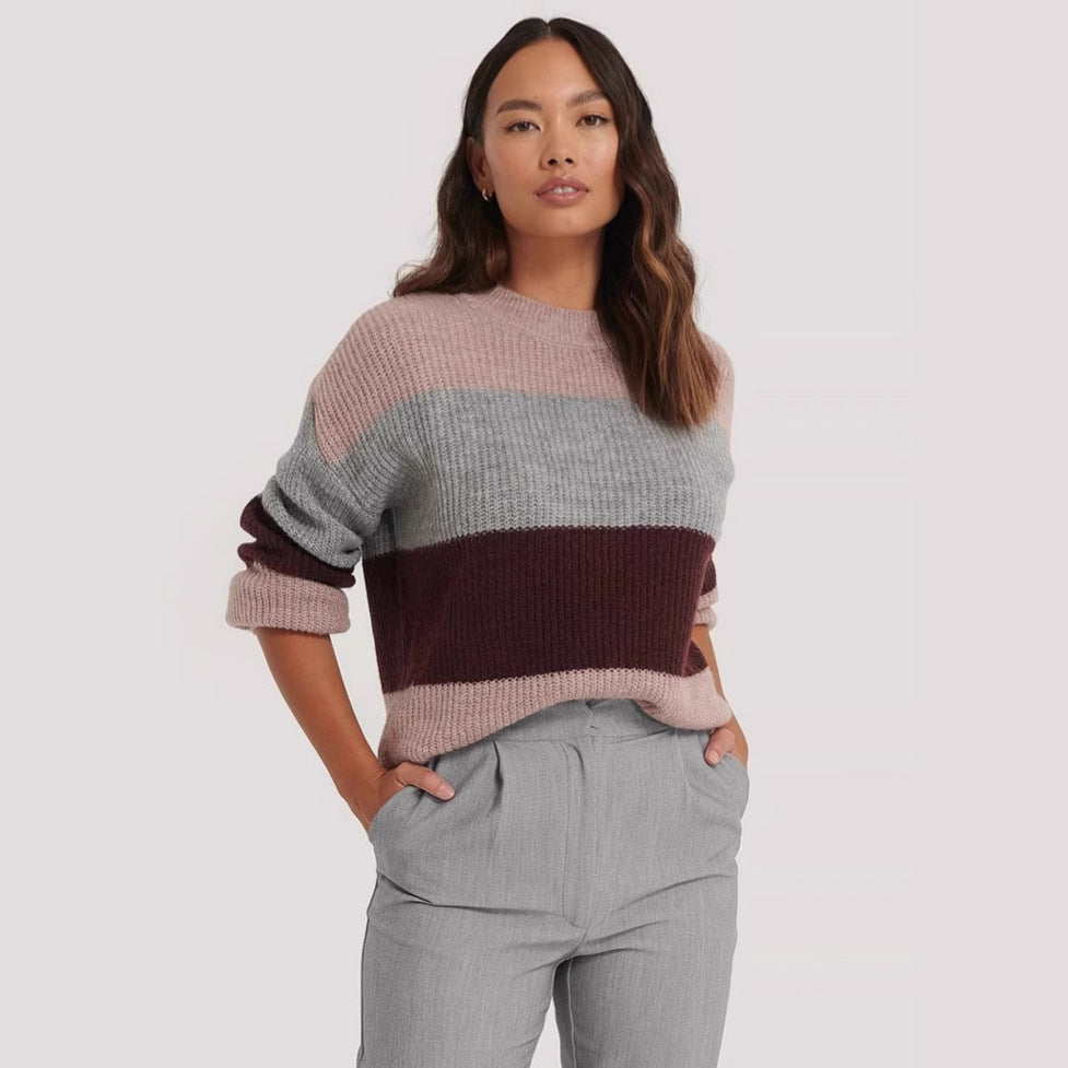 Damen Pullover Blockdesign Lässig Grau