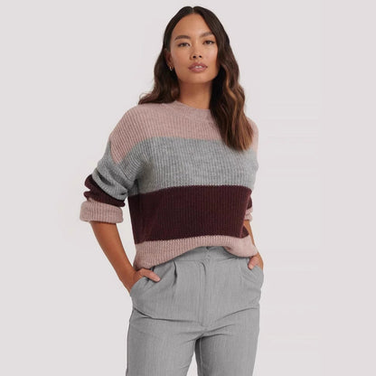 Damen Pullover Blockdesign Lässig Grau
