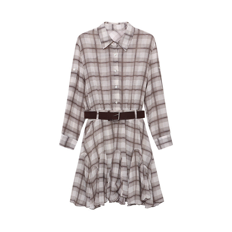 Damen Hemdblusenkleid Taillierbarer Gürtel Karomuster Eveloria