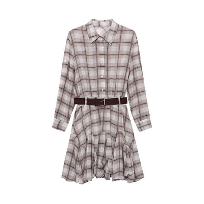 Damen Hemdblusenkleid Taillierbarer Gürtel Karomuster Eveloria