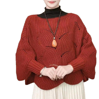 Damen Strickpullover Luftig Lochmuster Beige Eveloria