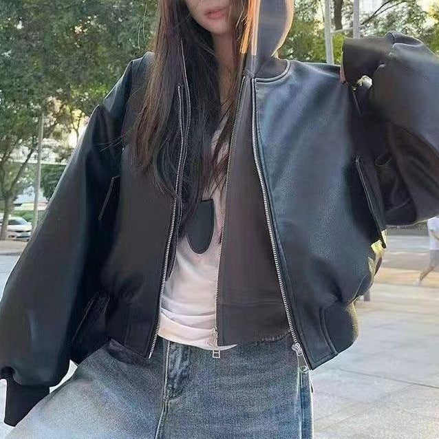 Damen Lederjacke Oversized Urban Eveloria