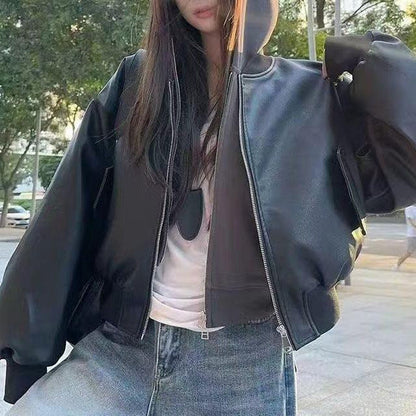 Damen Lederjacke Oversized Urban Eveloria
