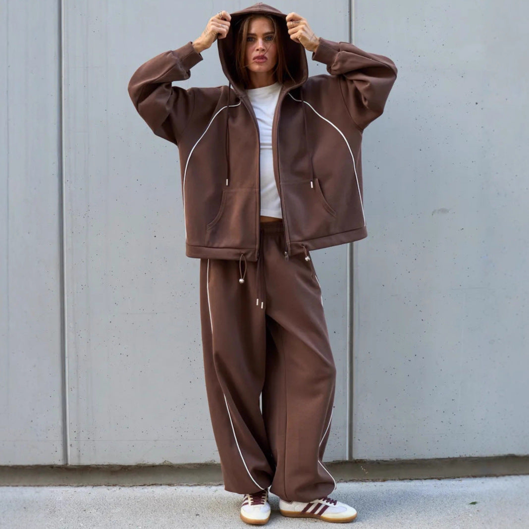 Damen Sportliches Zweiteiler-Set Kapuze Weite Hose - Eveloria