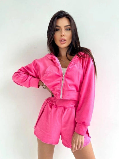 Damen Sport-Set Cropped Hoodie und Shorts Eveloria