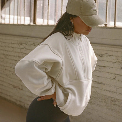 Damen Stehkragenpullover Elastisch Mit Reißverschluss Schwarz Eveloria - Eveloria