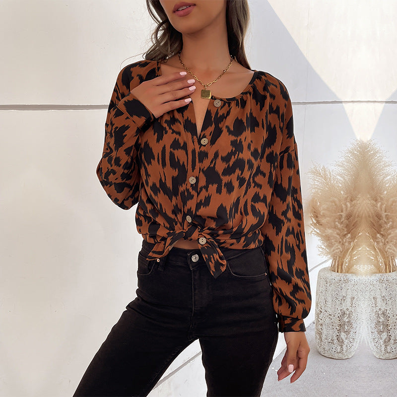 Damen Bluse Animalprint mit Knotenverschluss