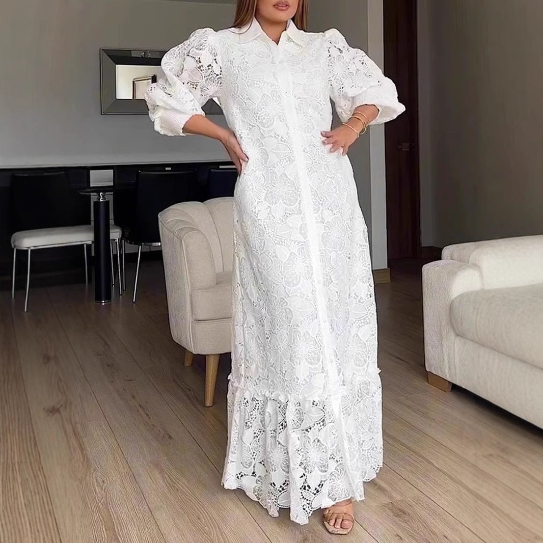 Damen Spitzenmaxikleid mit Voluminösen Ärmeln Eveloria