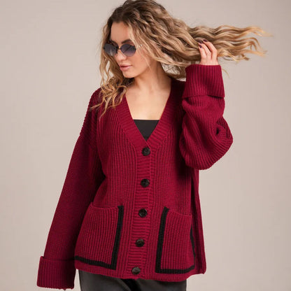 Damen Grobstrickjacke mit Taschen und Knopfverschluss Eveloria