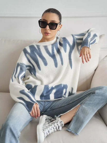Damen Strickpullover mit Muster Grau