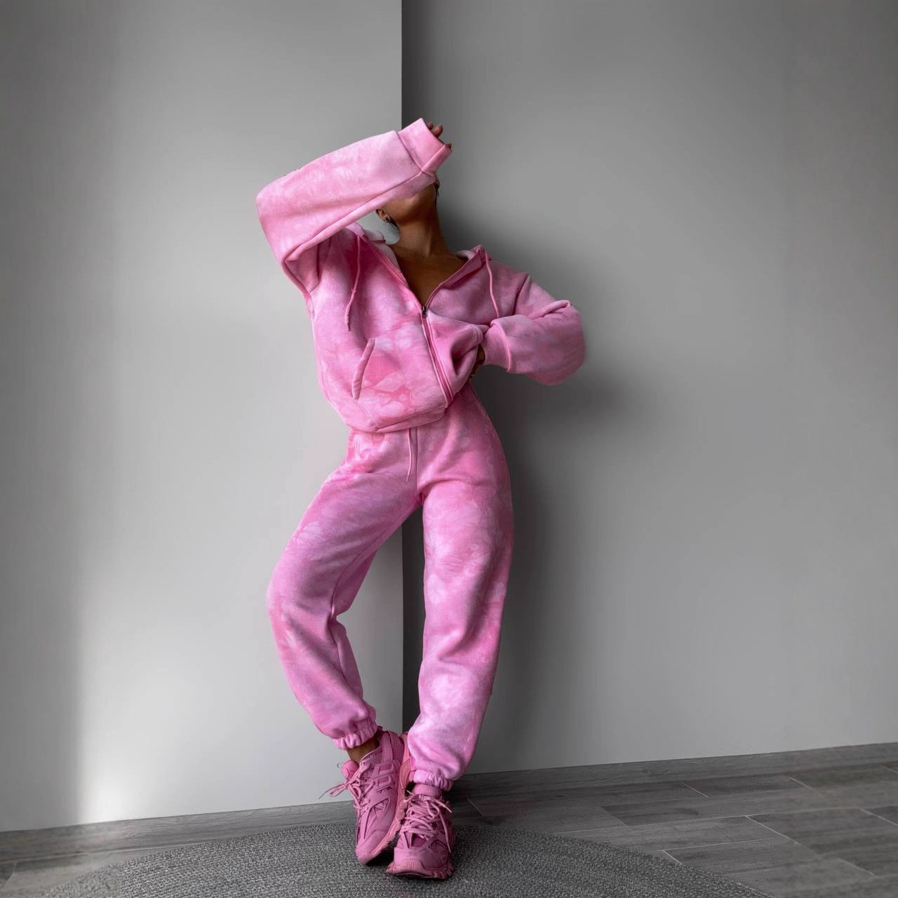 Damen Jogginganzug Sportlich Hoher Kragen Reißverschluss
