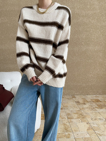 Damen Strickpullover Gestreift Locker Passform Dicker Strick Eveloria