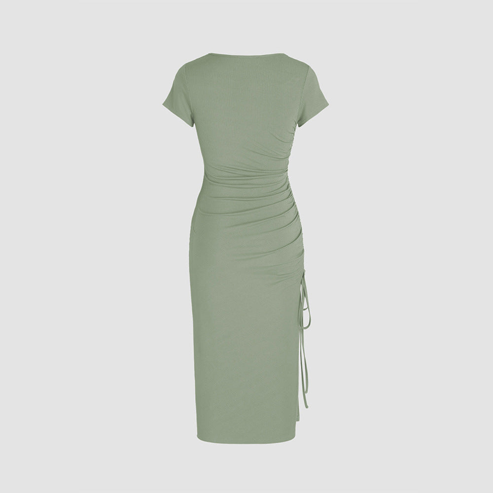 Damen Midi-Kleid Figurbetont mit Seitenschlitz und Raffungsdetails