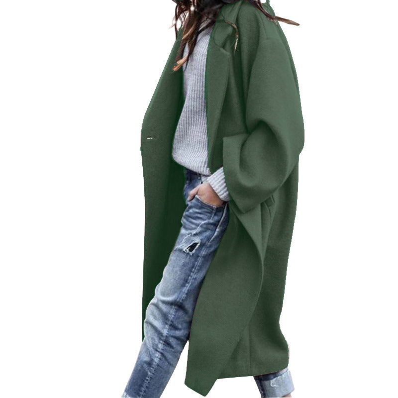 Damen Oversize Wollmantel Reverskragen Beige Eveloria