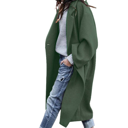 Damen Oversize Wollmantel Reverskragen Beige Eveloria