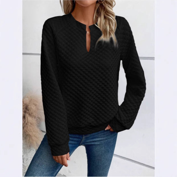 Damen Sweatshirt Strukturiertes Steppdesign Modischer Ausschnitt Grau