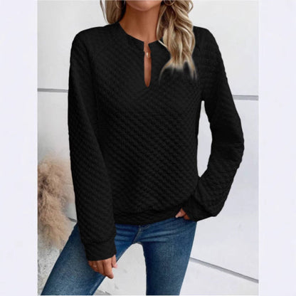 Damen Sweatshirt Strukturiertes Steppdesign Modischer Ausschnitt Grau