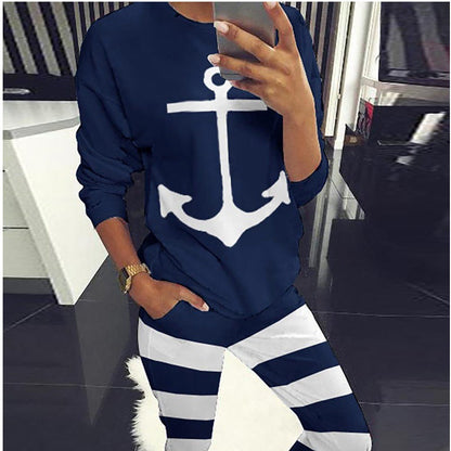 Damen Freizeitset Anker-Design gestreifte Hose