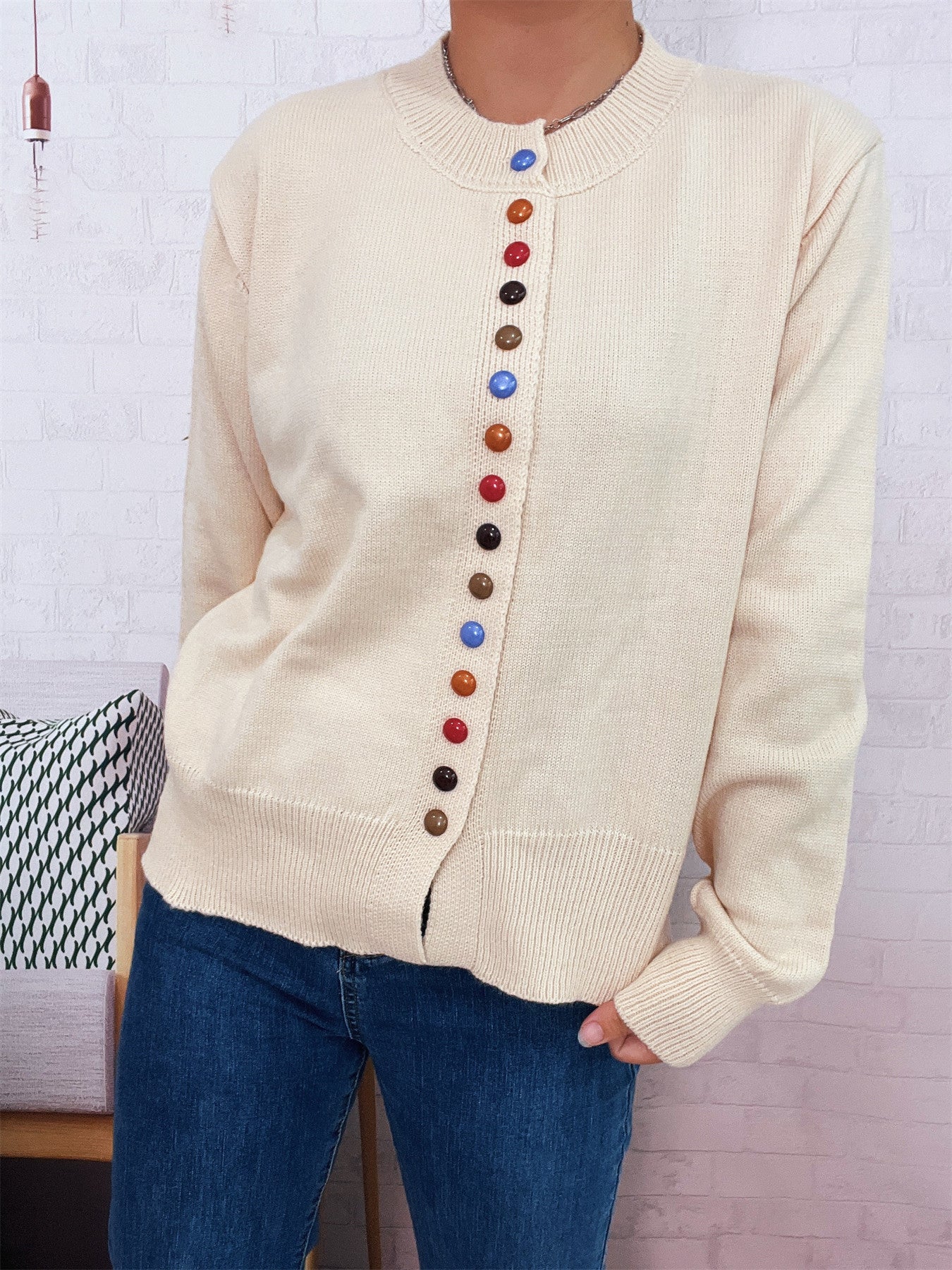 Damen Strickjacke Farbenfroh Knopfdetail