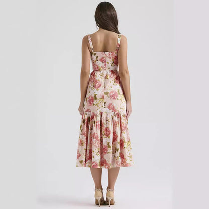 Damen Maxi-Kleid Floralmuster Seitentaschen Eveloria