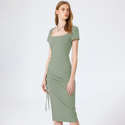Damen Midi-Kleid Figurbetont mit Seitenschlitz und Raffungsdetails
