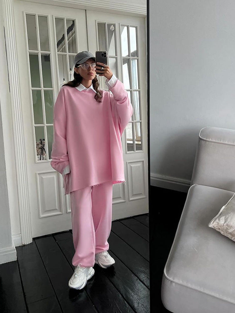 Damen Oversize Sweatanzug Baumwolle Lässig Beige