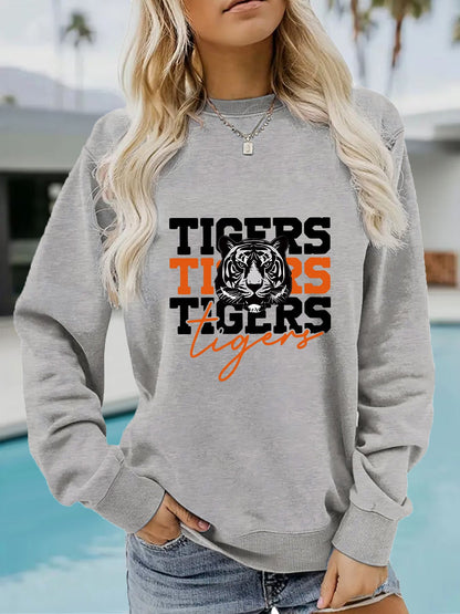 Damen Sweatshirt Tiger-Design Lässig Grau Eveloria