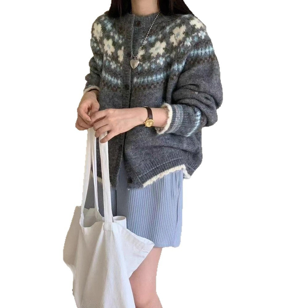 Damen Strickjacke Gemustert Bunt Eveloria