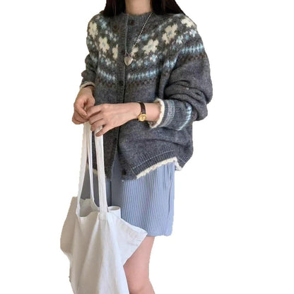 Damen Strickjacke Gemustert Bunt Eveloria