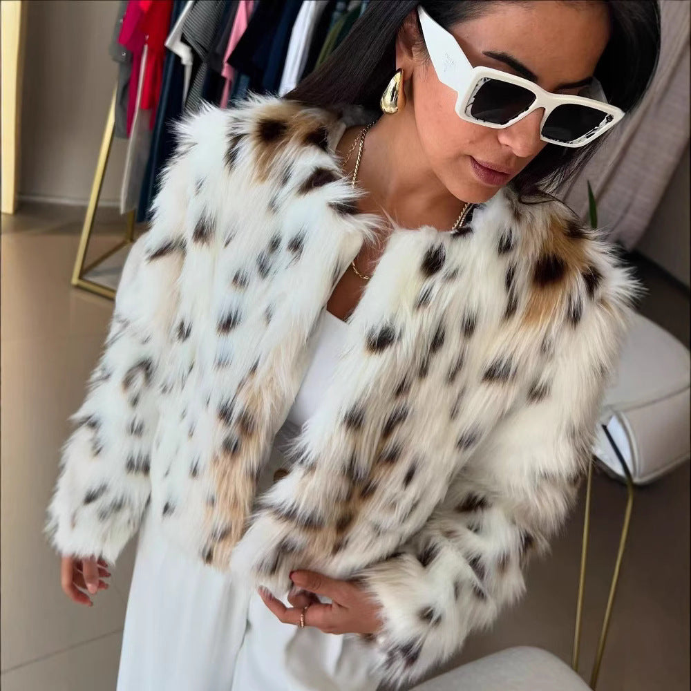Damen Plüschjacke Tigerfell-Muster