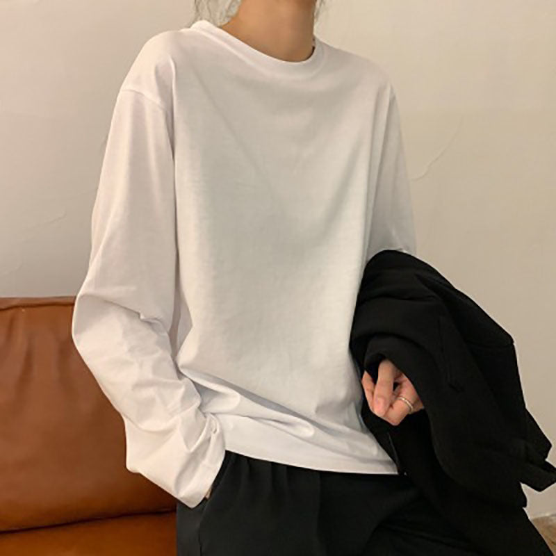 Damen Langarmshirt Klassischer Schnitt Baumwolle Weiß - Eveloria