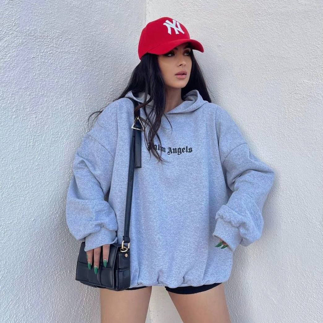 Damen Oversized Hoodie Kängurutasche Grau Eveloria