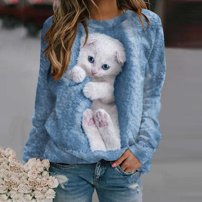 Damen Sweatshirt Katzenmotiv Eveloria