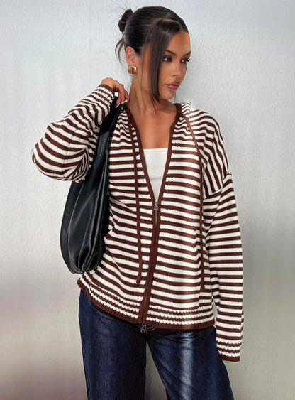 Damen Cardigan Gestreift Hochwertiger Reißverschluss Lässig